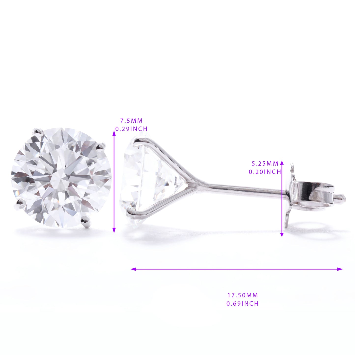 Lab Grown Stud Diamond Earrings 3.00 Total Carat Weight