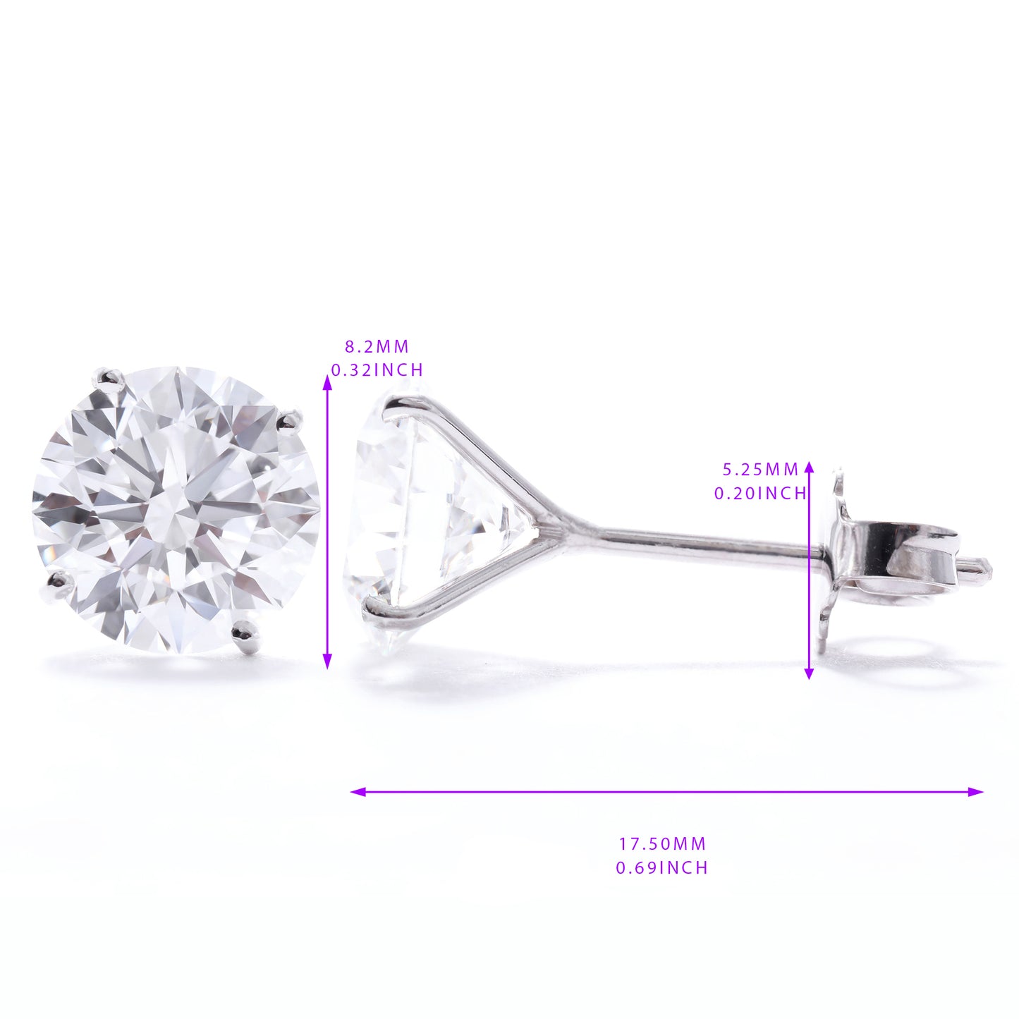 Lab Grown Stud Diamond Earrings 4.00 Total Carat Weight