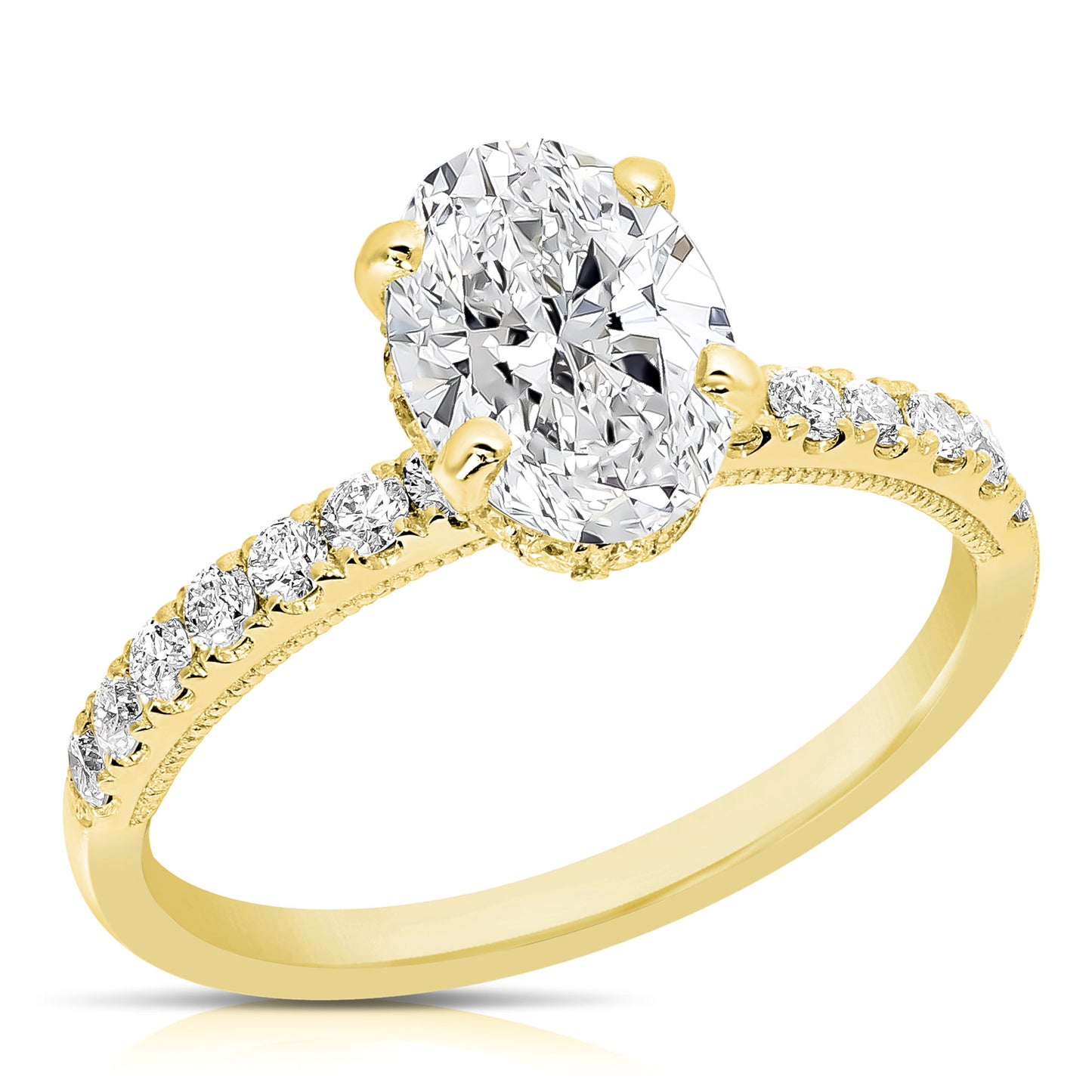 2 CT CENTER OVAL HIDDEN HALO LAB GROWN ENGAGEMENT RING
