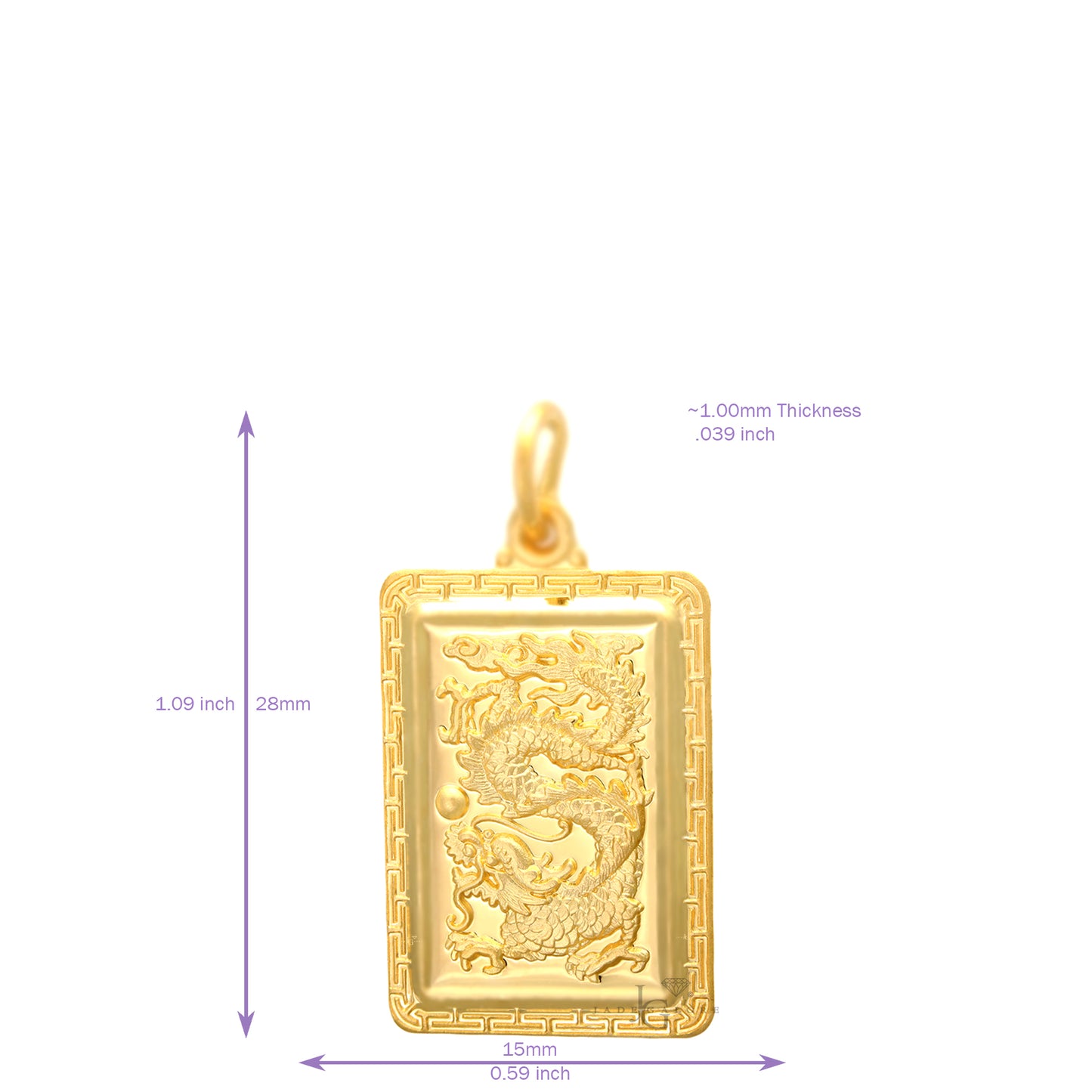24K Small Rectangle Dragon Pendant