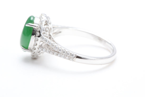 Jadeite and Diamond Halo Ring