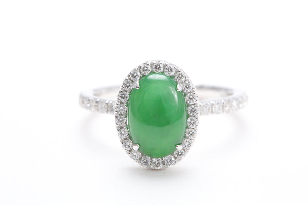 Oval Jadeite and Diamond Halo Ring