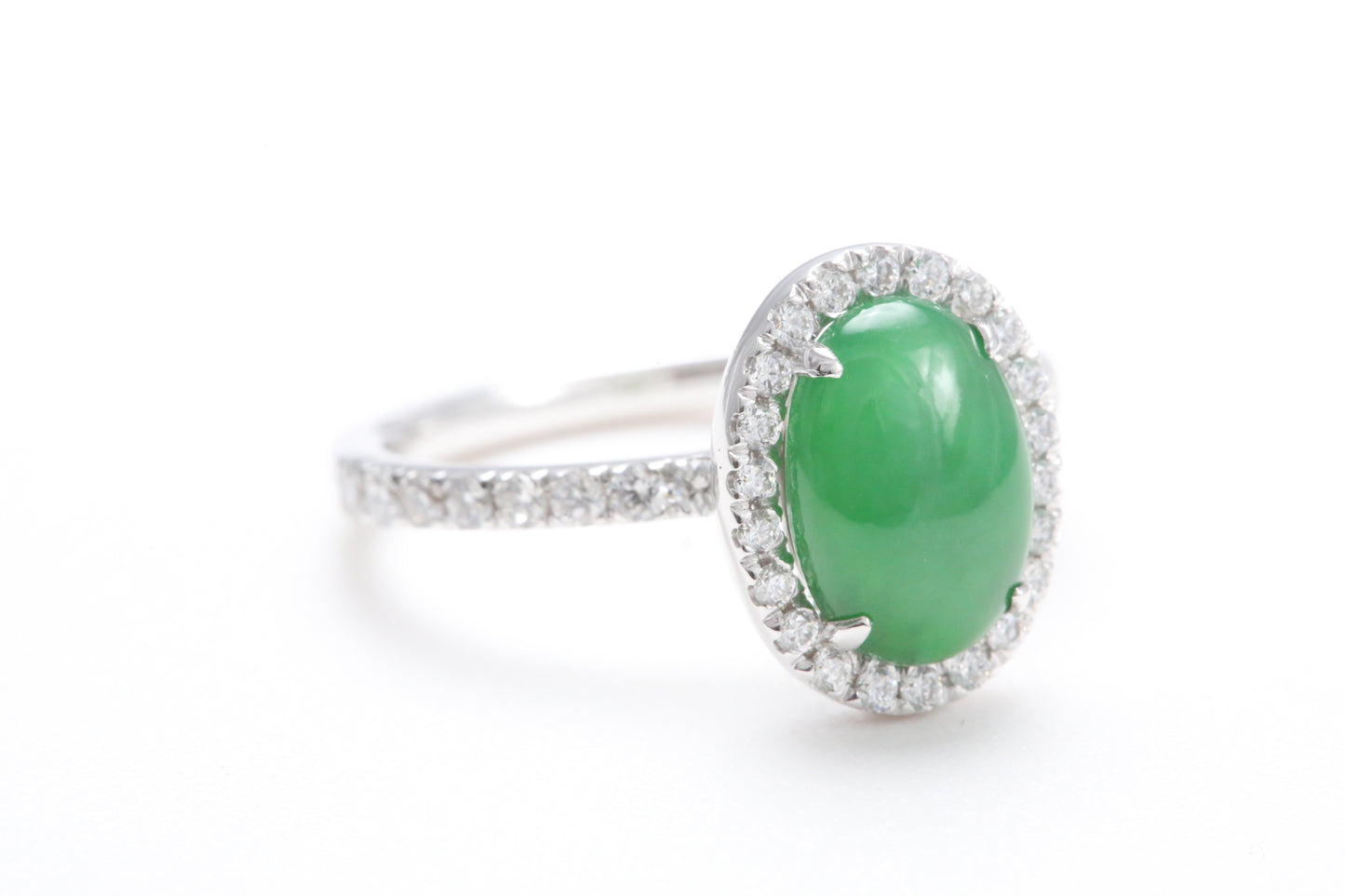 Oval Jadeite and Diamond Halo Ring