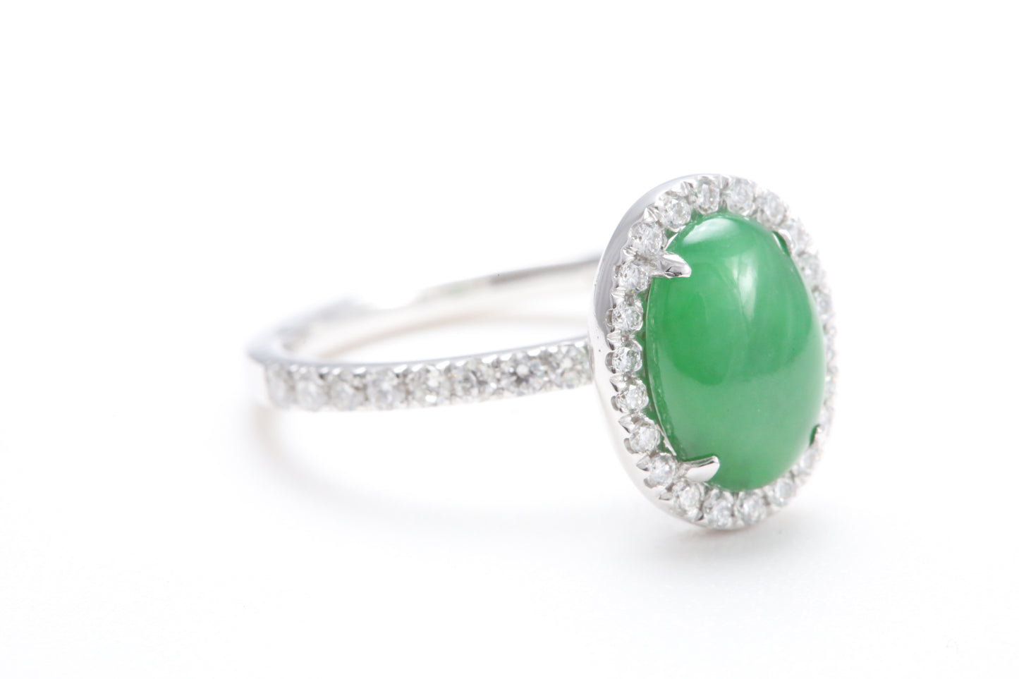 Oval Jadeite and Diamond Halo Ring