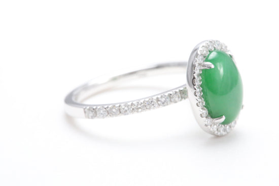 Oval Jadeite and Diamond Halo Ring