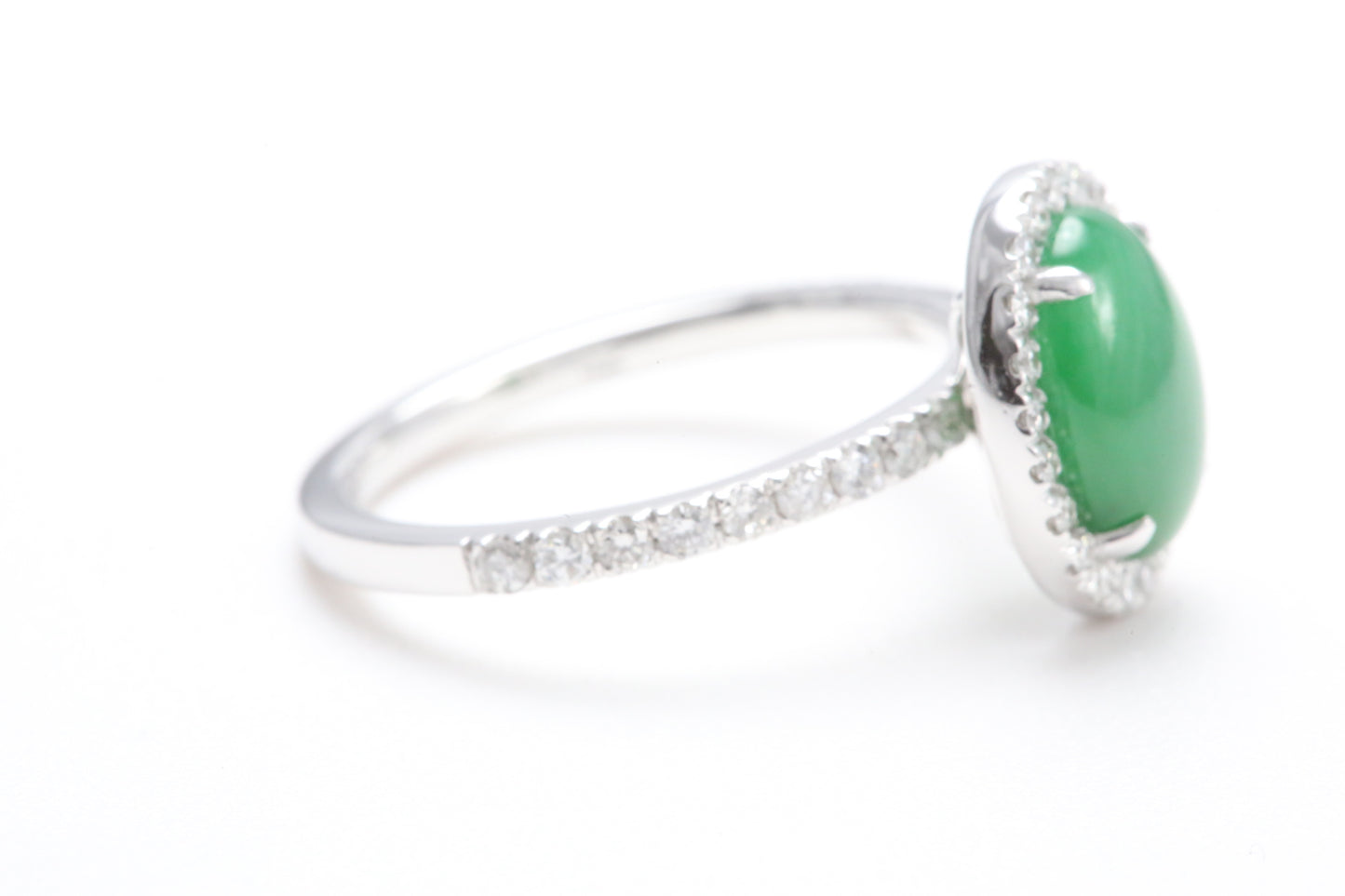 Oval Jadeite and Diamond Halo Ring