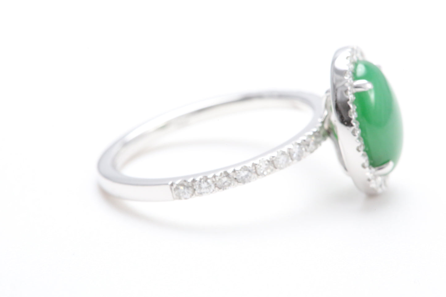 Oval Jadeite and Diamond Halo Ring