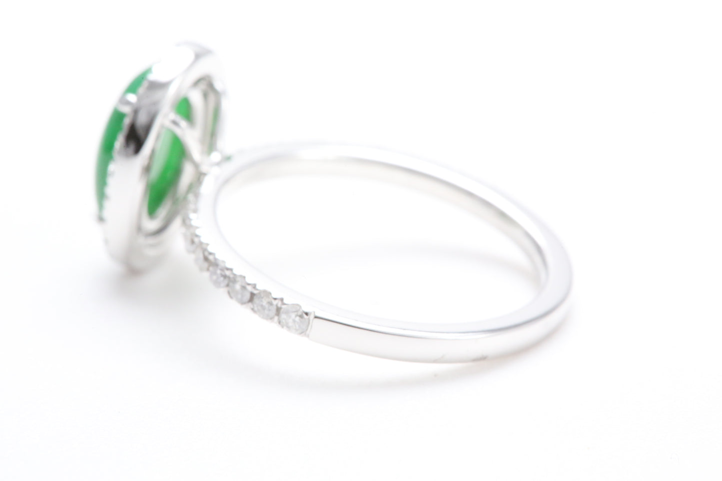 Oval Jadeite and Diamond Halo Ring