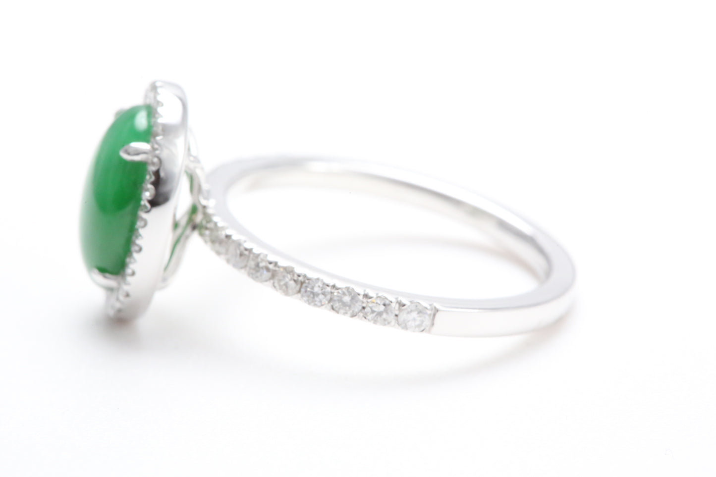 Oval Jadeite and Diamond Halo Ring