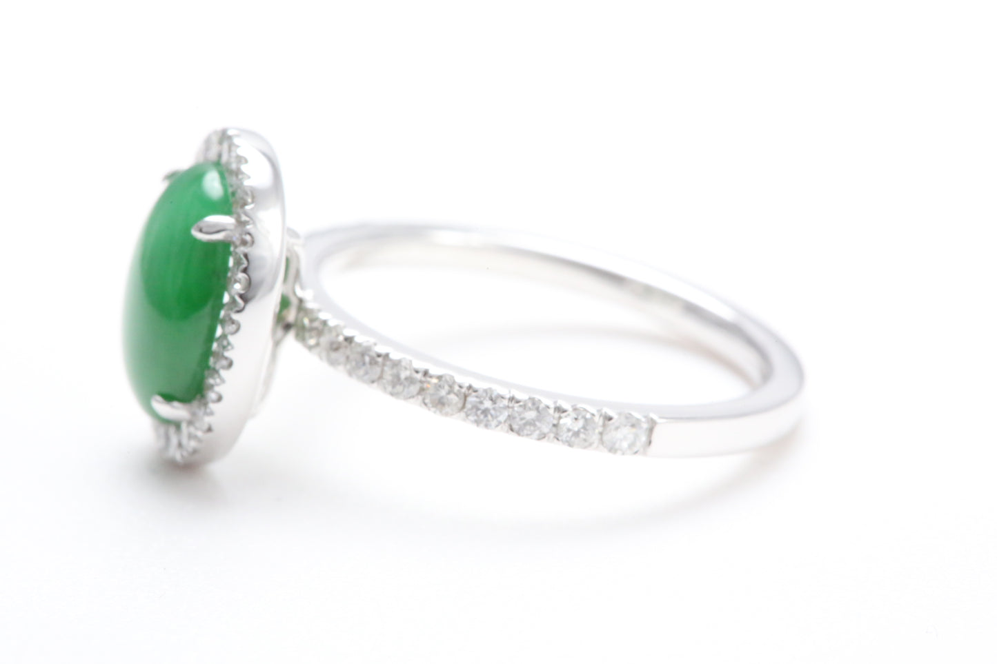 Oval Jadeite and Diamond Halo Ring