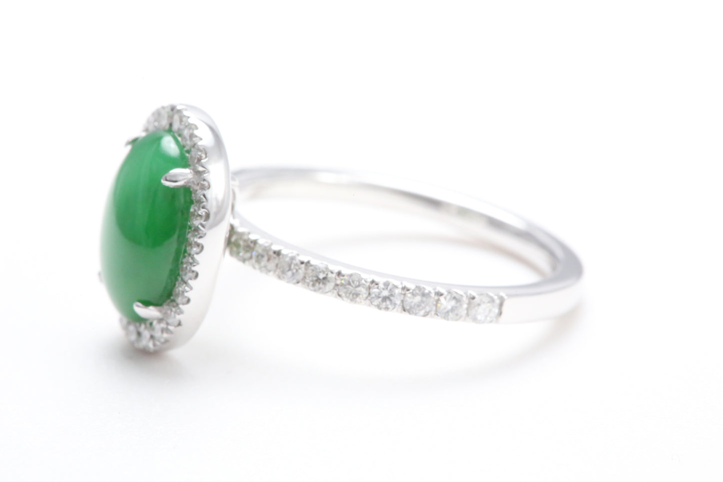 Oval Jadeite and Diamond Halo Ring