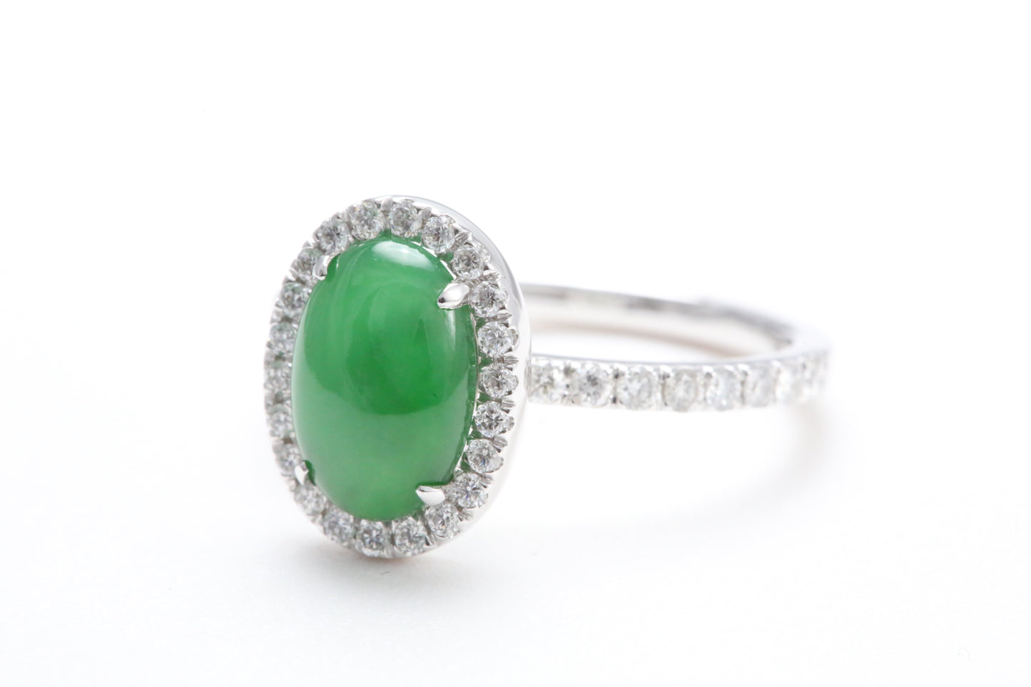 Oval Jadeite and Diamond Halo Ring