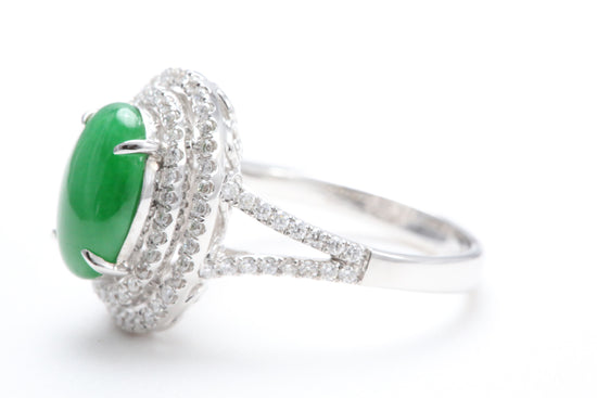 Jadeite and Double Diamond Halo Ring