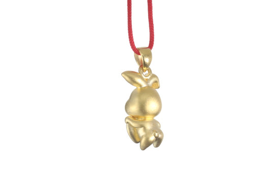 24K Gold 3D Rabbit Cartoon with Heart Pendant
