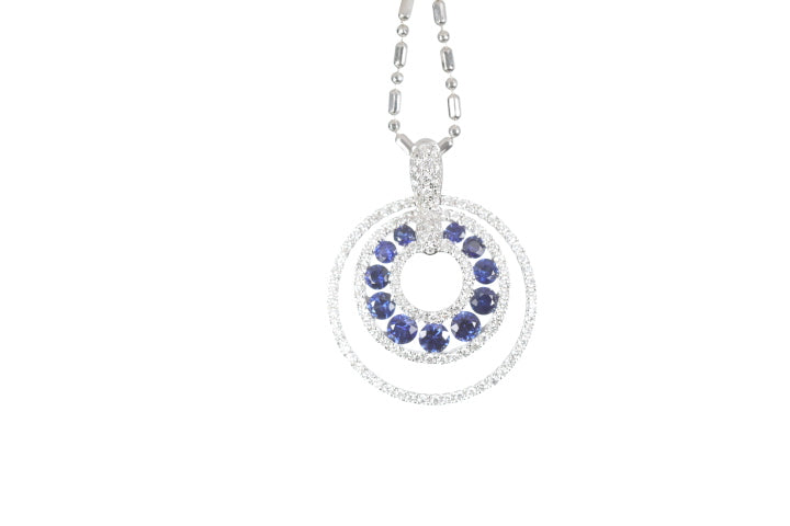 Round Sapphire Diamond Pendant