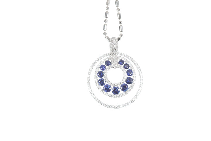 Round Sapphire Diamond Pendant