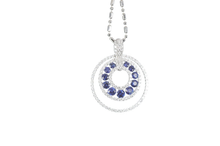 Round Sapphire Diamond Pendant