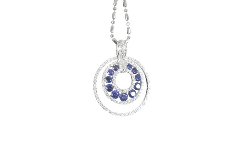 Round Sapphire Diamond Pendant