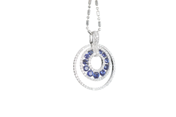 Round Sapphire Diamond Pendant