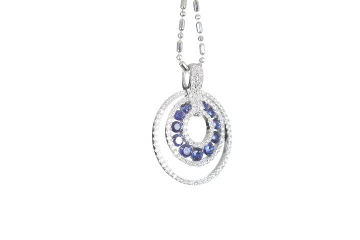 Round Sapphire Diamond Pendant