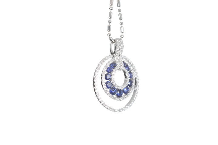 Round Sapphire Diamond Pendant