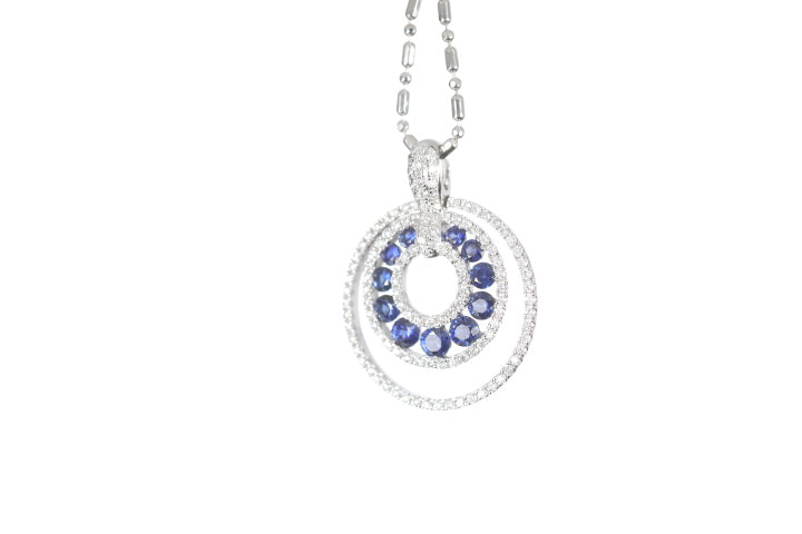 Round Sapphire Diamond Pendant