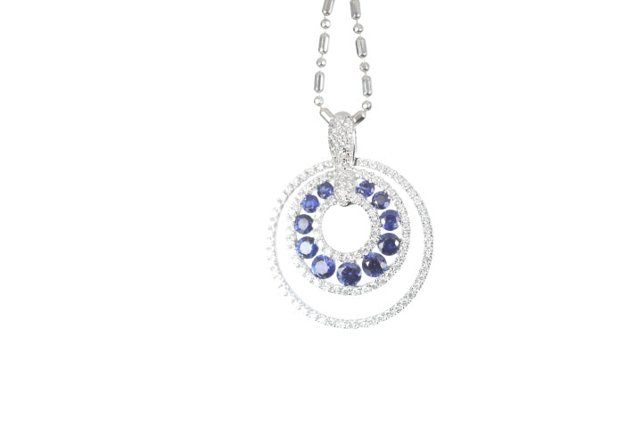 Round Sapphire Diamond Pendant