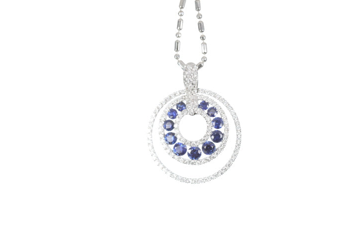 Round Sapphire Diamond Pendant