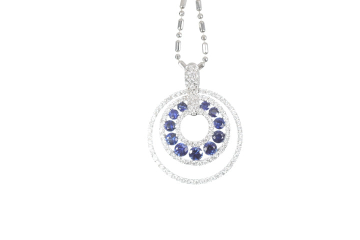 Round Sapphire Diamond Pendant