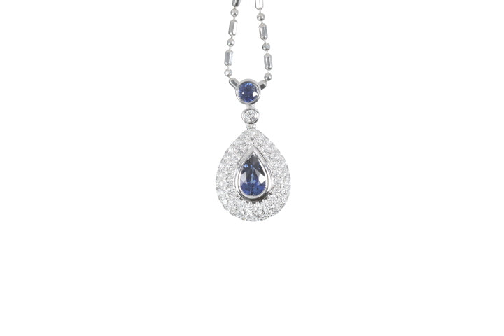 Pear Sapphire Pavé Diamond Pendant