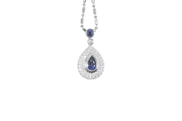 Pear Sapphire Pavé Diamond Pendant