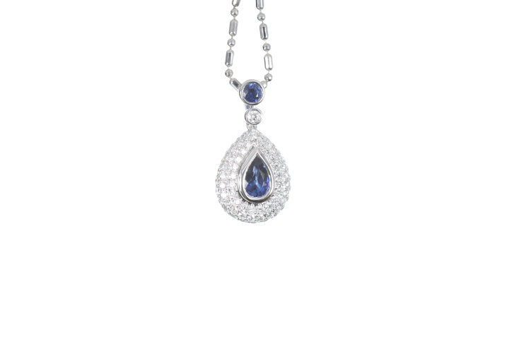 Pear Sapphire Pavé Diamond Pendant