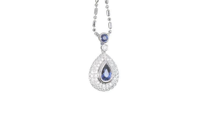 Pear Sapphire Pavé Diamond Pendant