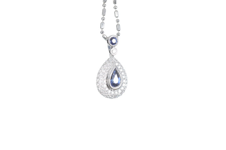 Pear Sapphire Pavé Diamond Pendant
