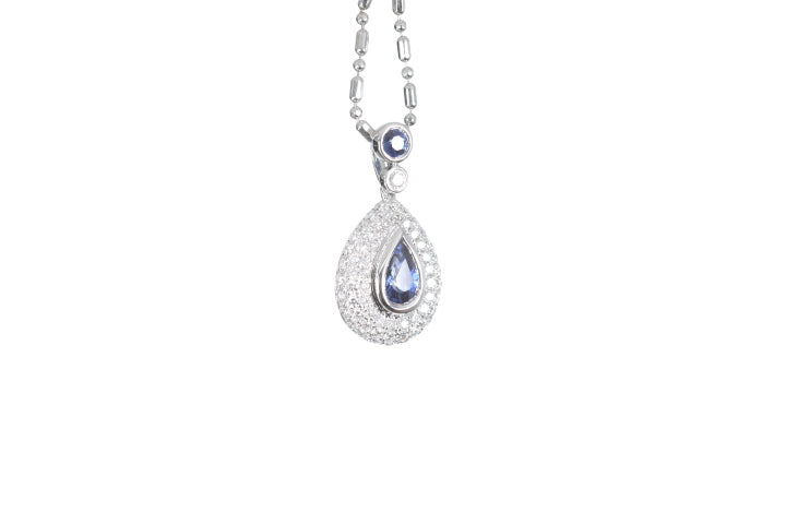 Pear Sapphire Pavé Diamond Pendant