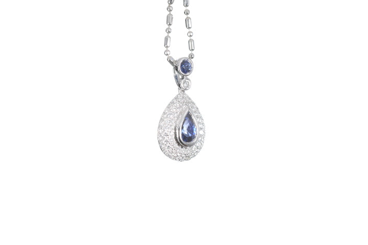 Pear Sapphire Pavé Diamond Pendant