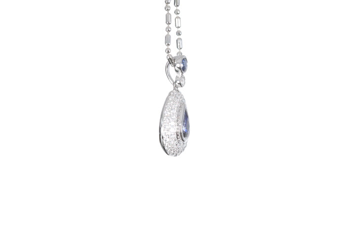 Pear Sapphire Pavé Diamond Pendant