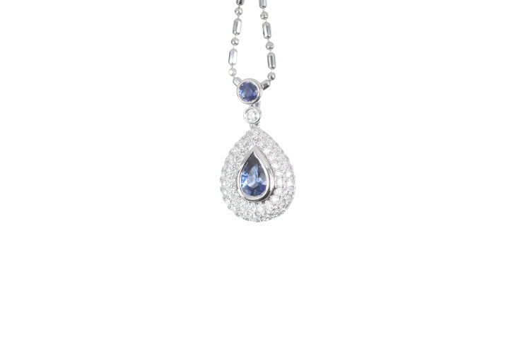 Pear Sapphire Pavé Diamond Pendant
