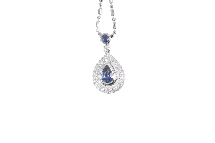 Pear Sapphire Pavé Diamond Pendant