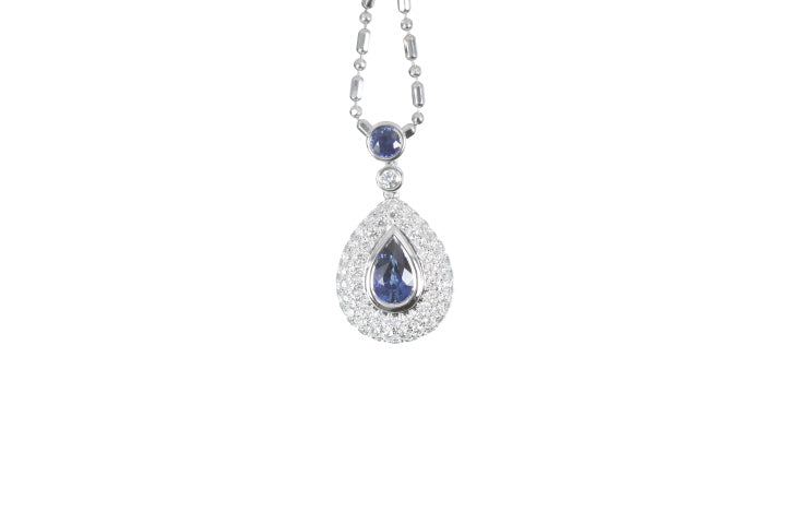 Pear Sapphire Pavé Diamond Pendant