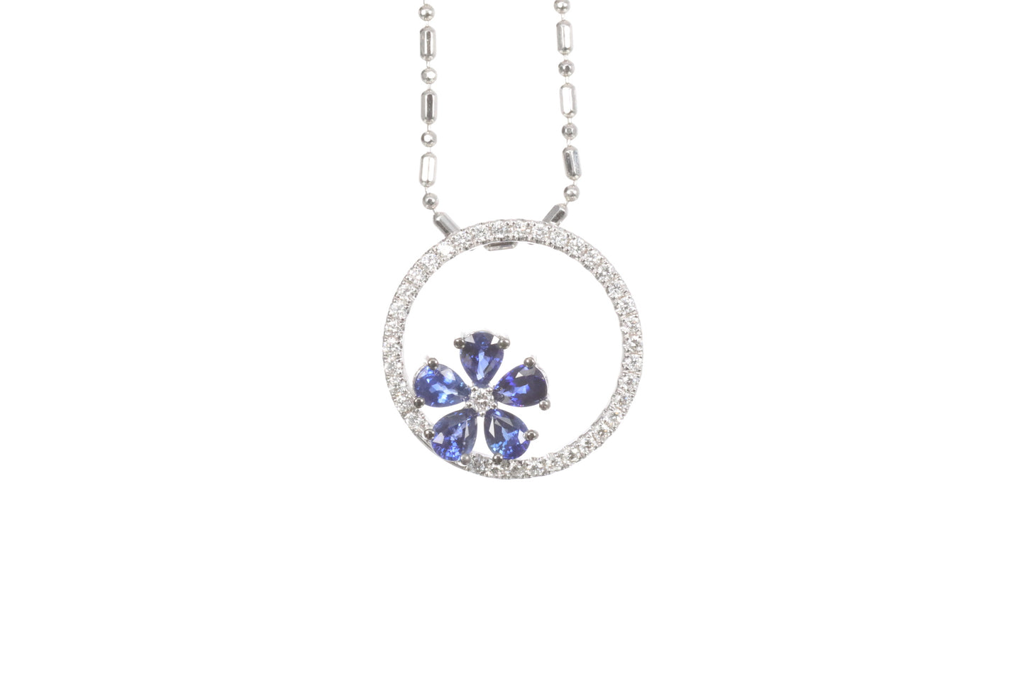 Sapphire Flower Halo Pendant