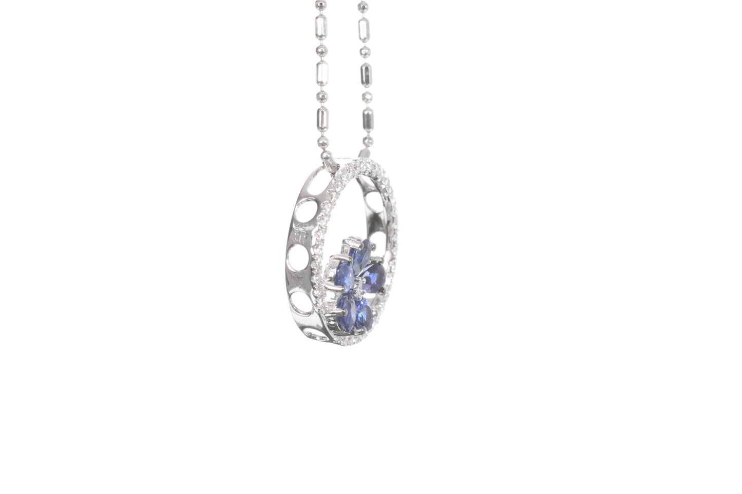 Sapphire Flower Halo Pendant