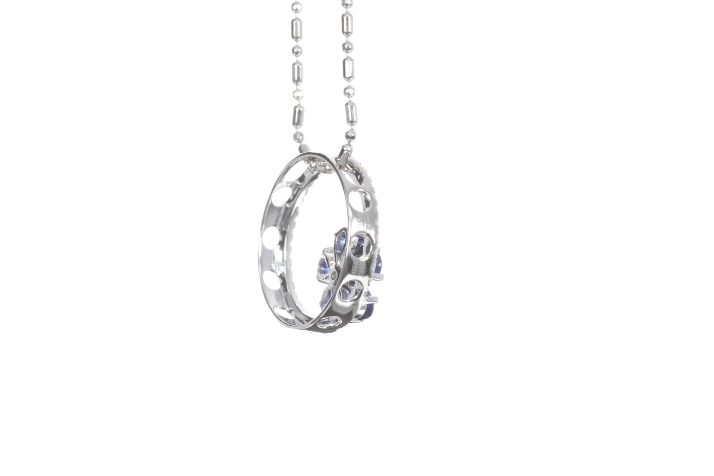 Sapphire Flower Halo Pendant
