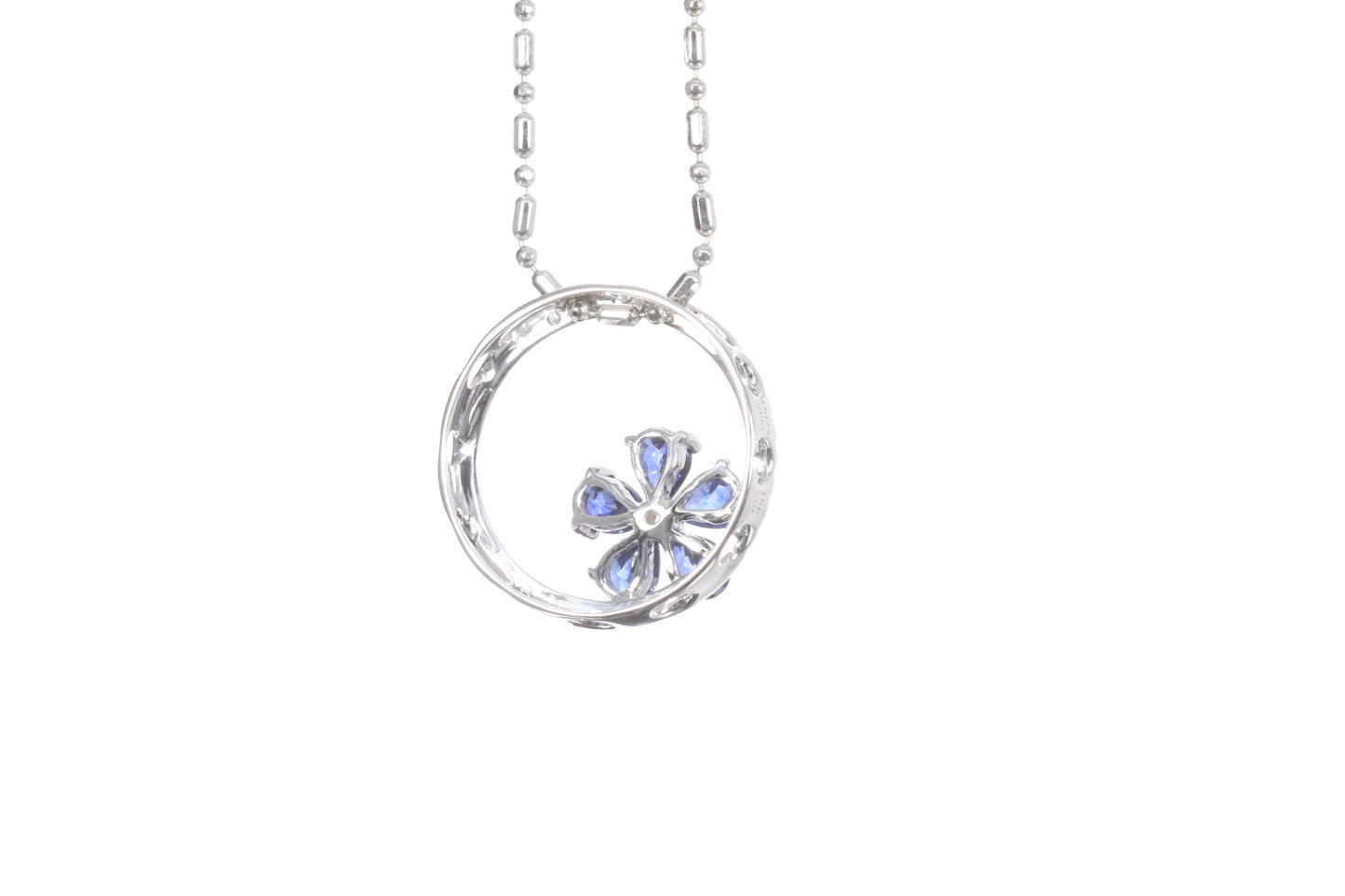 Sapphire Flower Halo Pendant