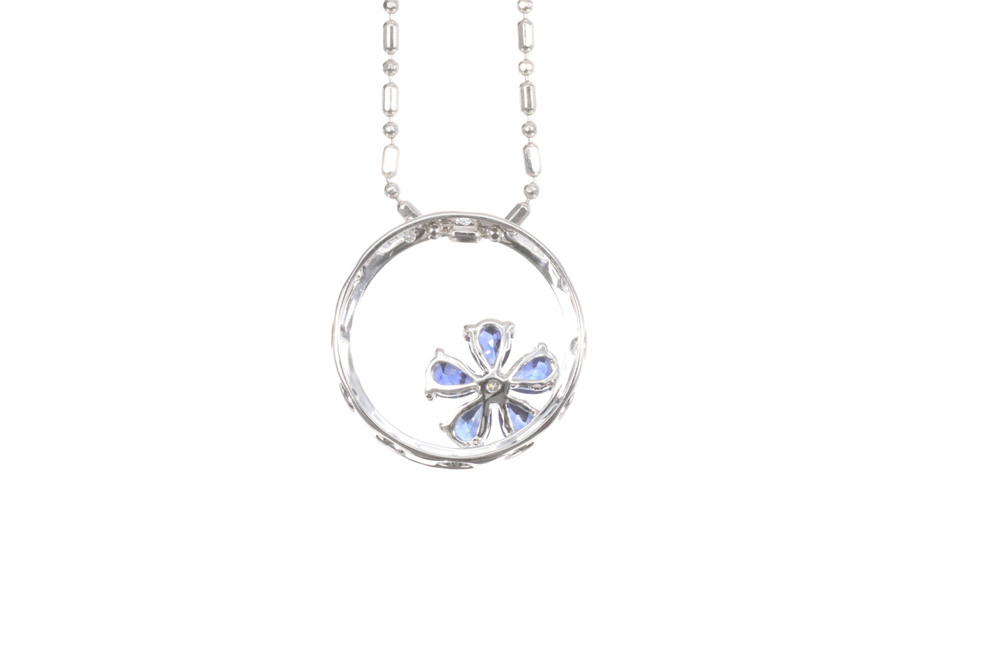 Sapphire Flower Halo Pendant