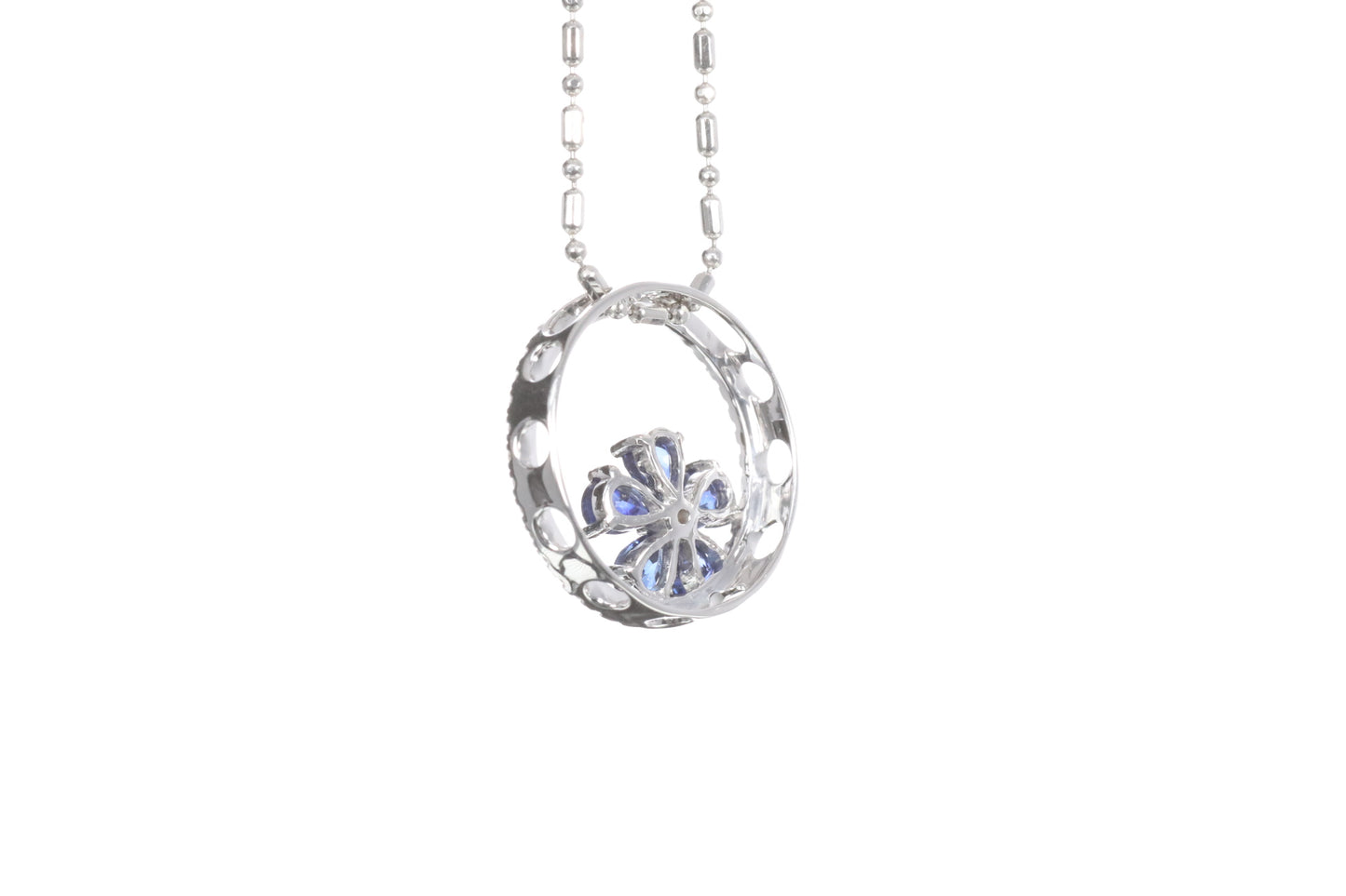 Sapphire Flower Halo Pendant