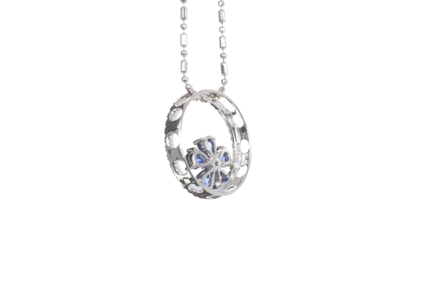 Sapphire Flower Halo Pendant