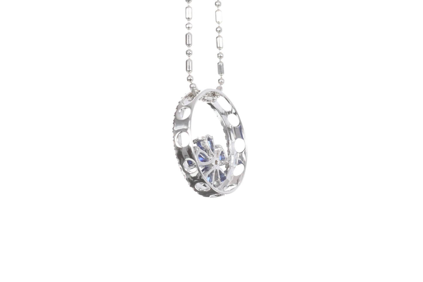 Sapphire Flower Halo Pendant