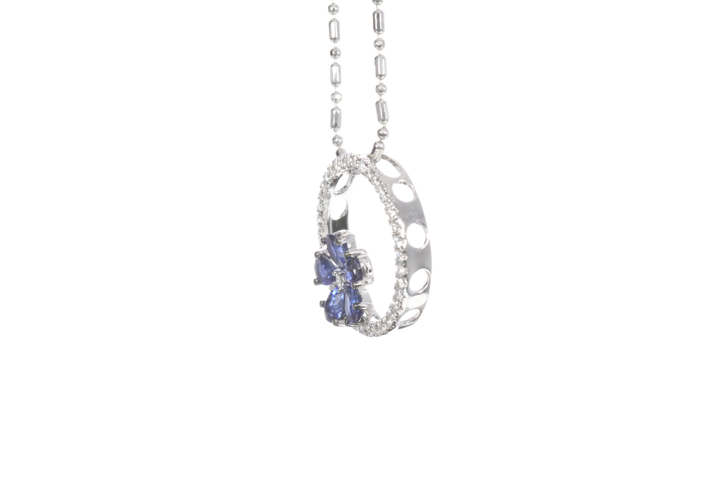 Sapphire Flower Halo Pendant