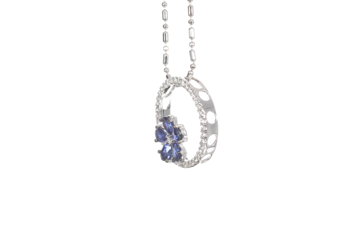 Sapphire Flower Halo Pendant